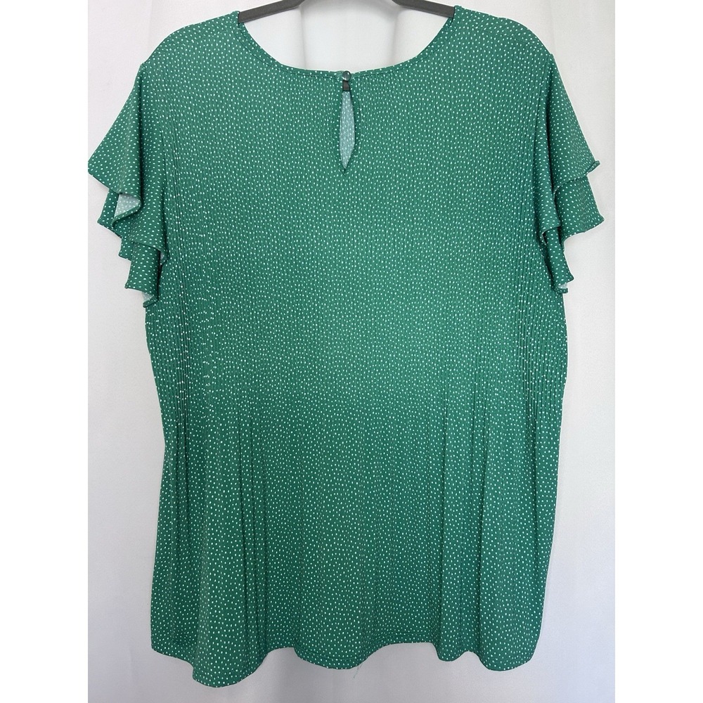 Adrianna Papell Top Size 2X Green Polka Dot Ruffle Sleeve Textured Stretch - Picture 7 of 8
